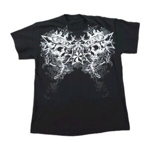 Vintage Skull T Shirt Mens Medium Goth Black Biker Crown Stars Grunge Rock Y2K